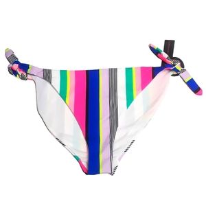 NO BOUNDARIES Colorful Pink Black Multi Strip Large Bikini Bottoms NWT